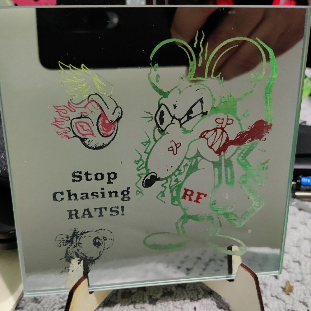 Rat Fink Laser Engraved Mirror Decor 4x4"
